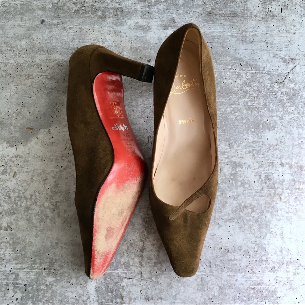 Vintage Christian Louboutin grn/brwn suede heels!